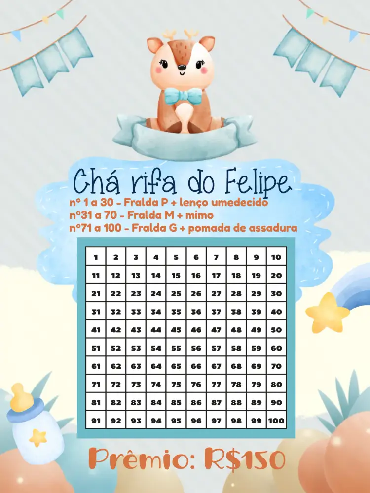 Convite Chá Rifa De Fraldas Aquarela Menino – tema Chá Rifa aquarela, safari, bichinhos, azul, moderno, divertido