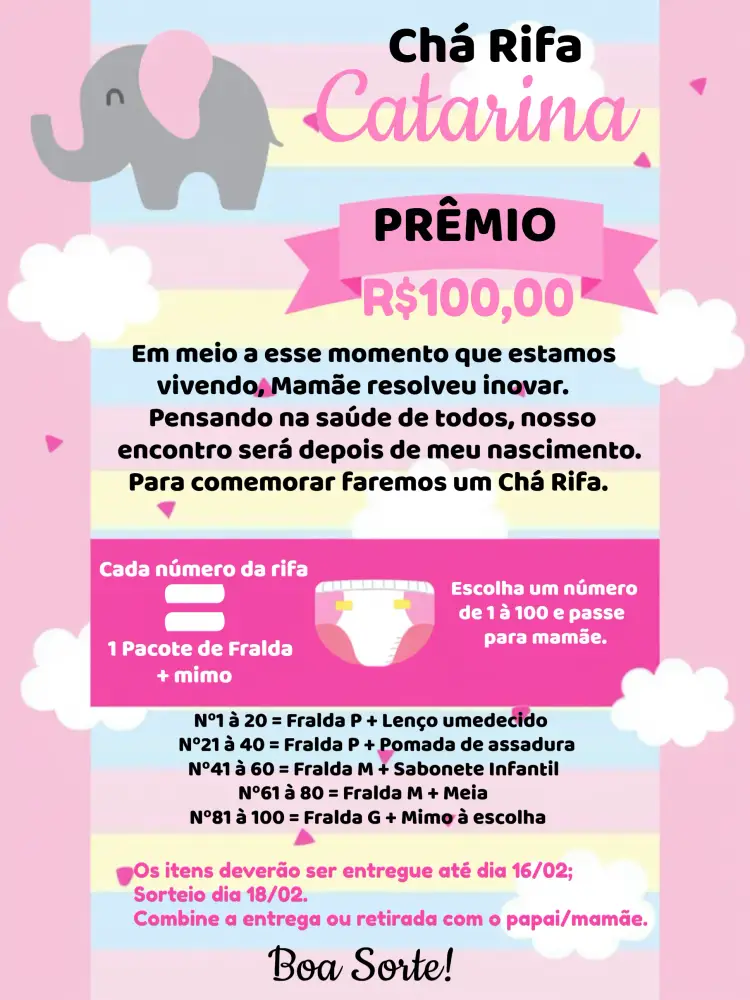 Convite Chá Rifa De Fraldas Elefantinha Rifa/chá