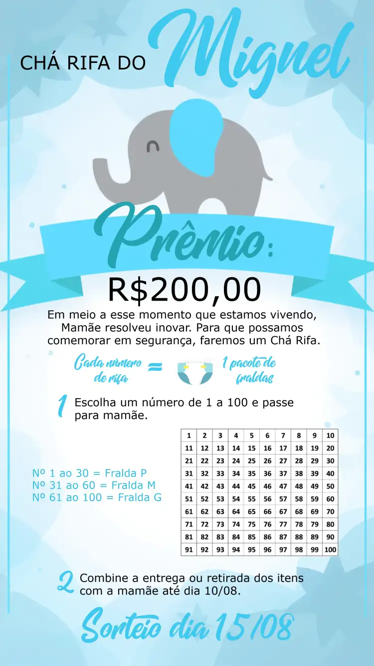 Chá Rifa De Fraldas Elefantinho Azul Preto