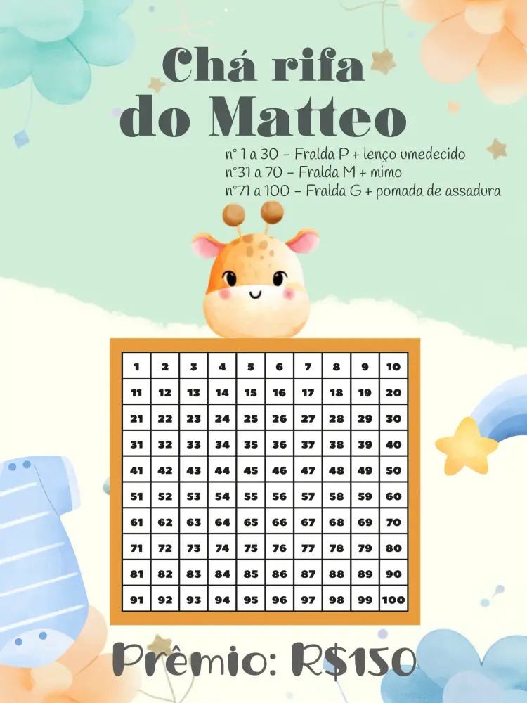 Convite Chá Rifa De Fraldas Girafa Safari