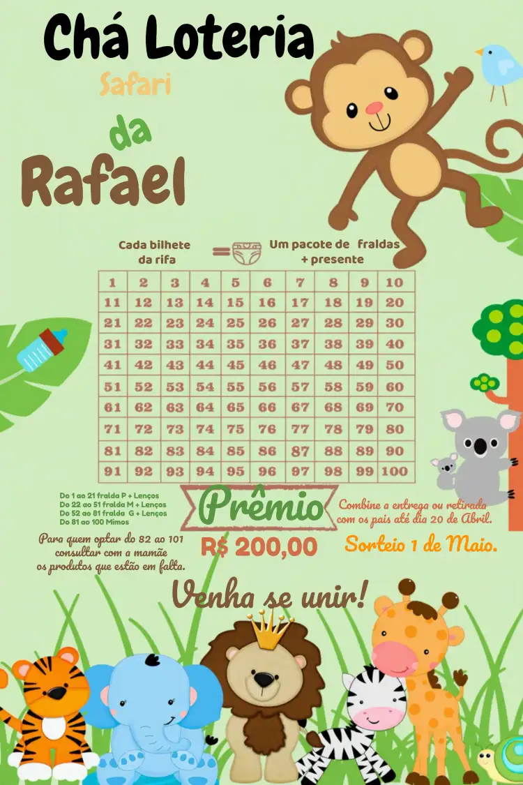 Chá Rifa De Fraldas Safari Animais