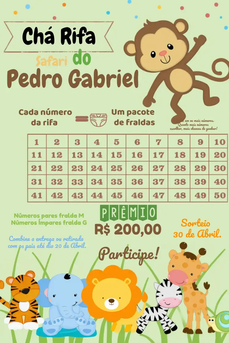 Chá Rifa De Fraldas Safari Números