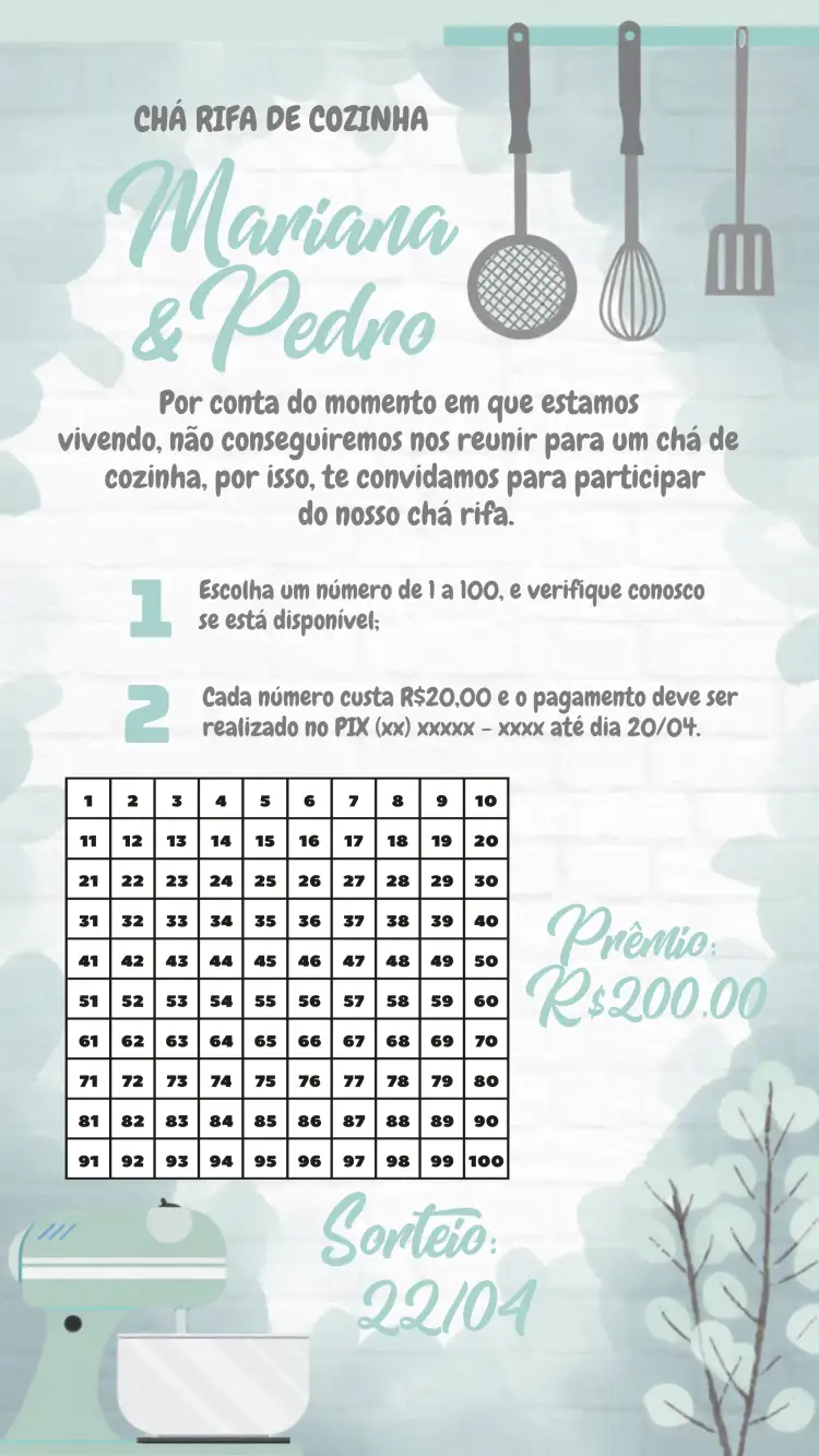 Convite Chá Rifa De Panela Floral Cinza – tema Chá Rifa floral, moderno, elegante, cinza serenity, temática de cozinha