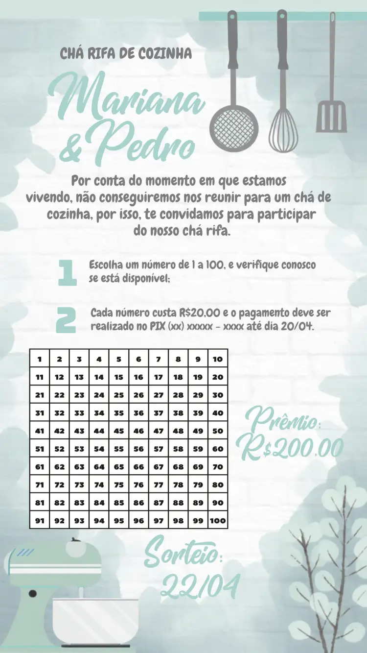 Convite Chá Rifa De Panela Floral Cinza