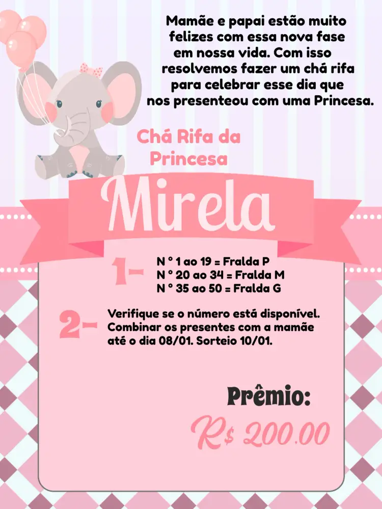 Convite Chá Rifa Elefantinha Baloeira 50