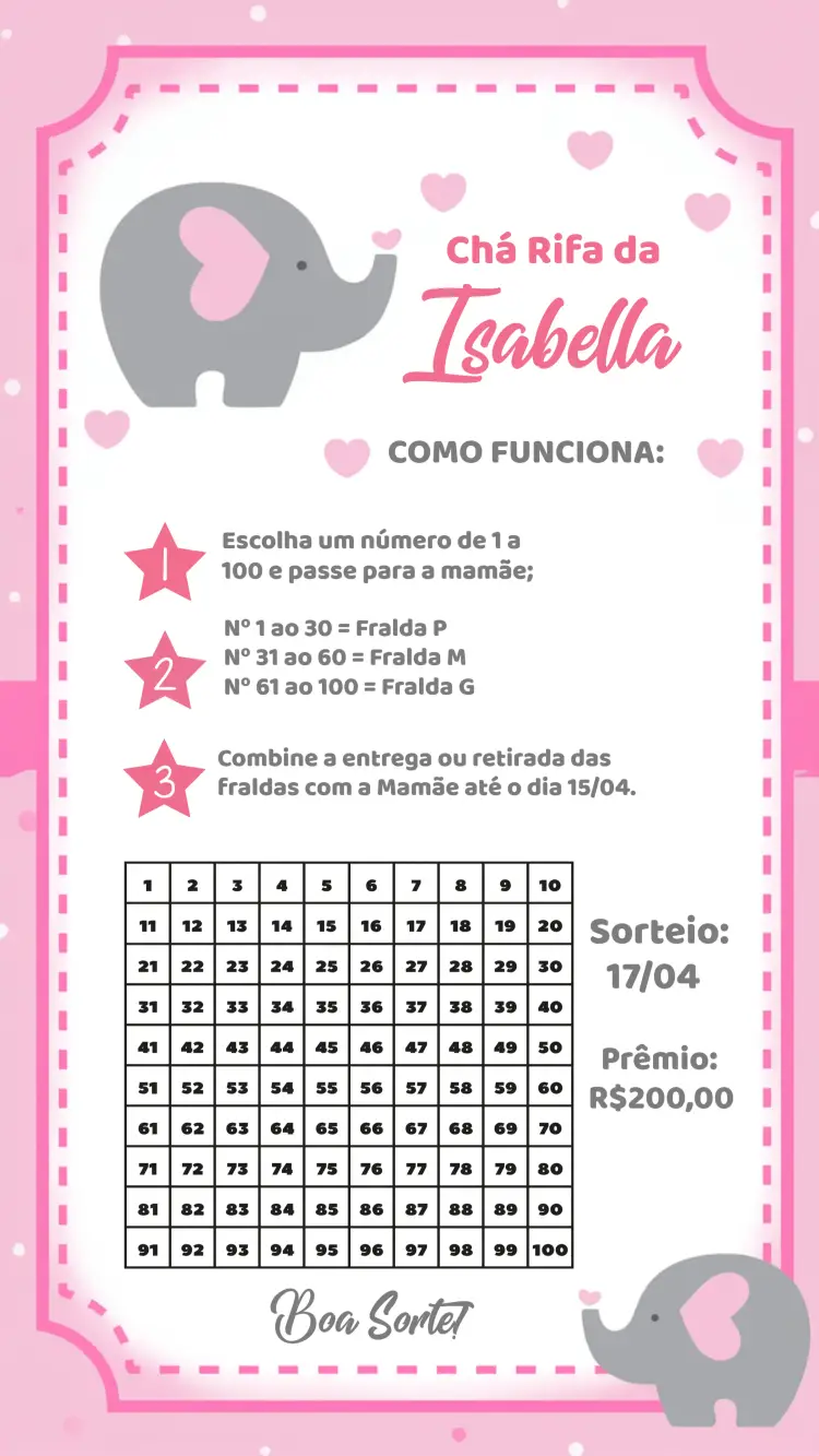 Convite Chá Rifa Elefantinha Bebê