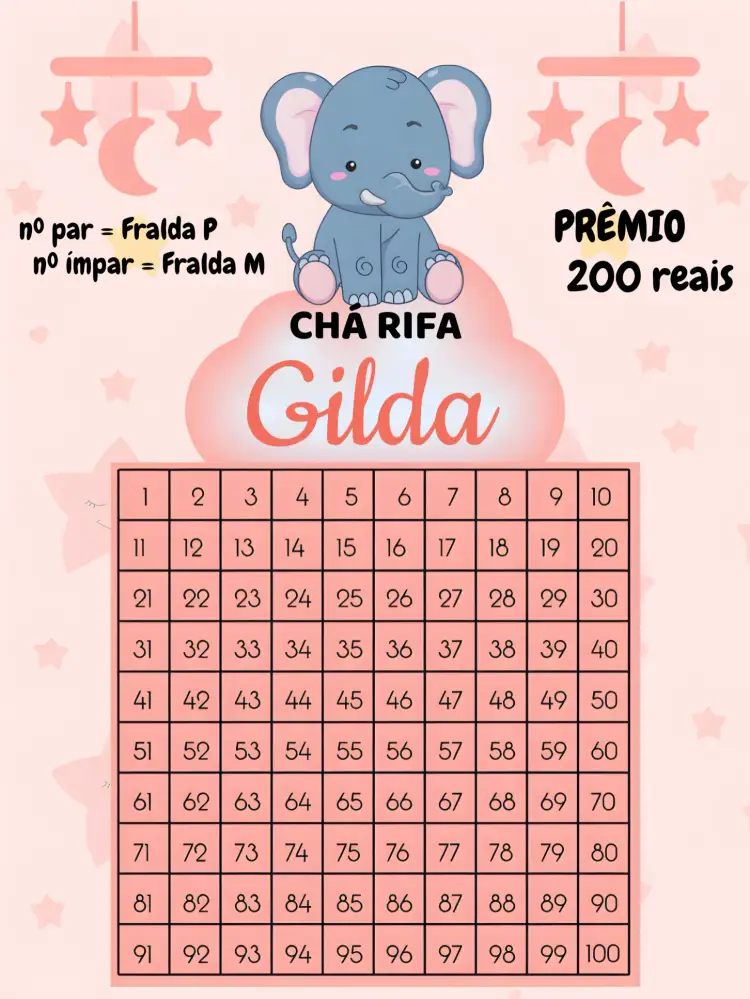 Convite Chá Rifa Elefantinha Rosa – tema Chá Rifa fofo, colorido, lúdico, infantil, moderno, divertido