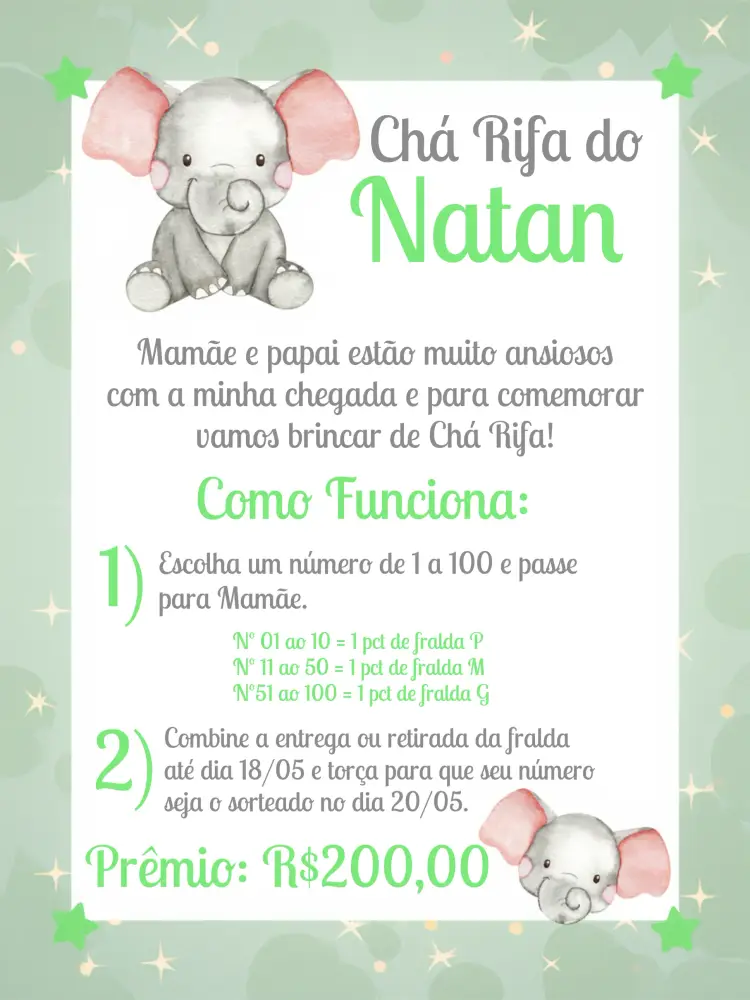 Convite Chá Rifa Elefantinho Cha