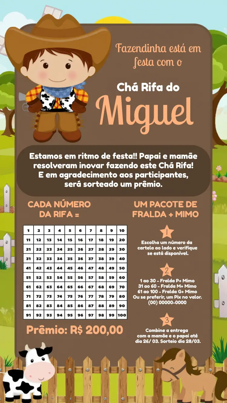 Convite Chá Rifa Fazendinha Boi