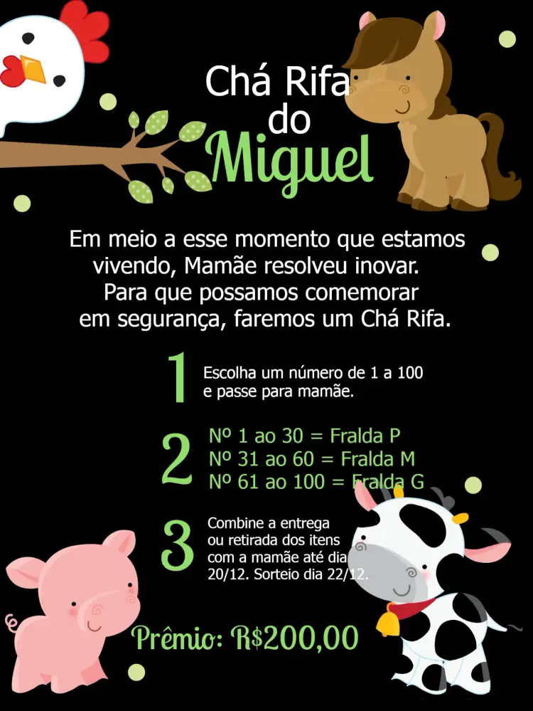 Convite Chá Rifa Fazendinha Cavalo
