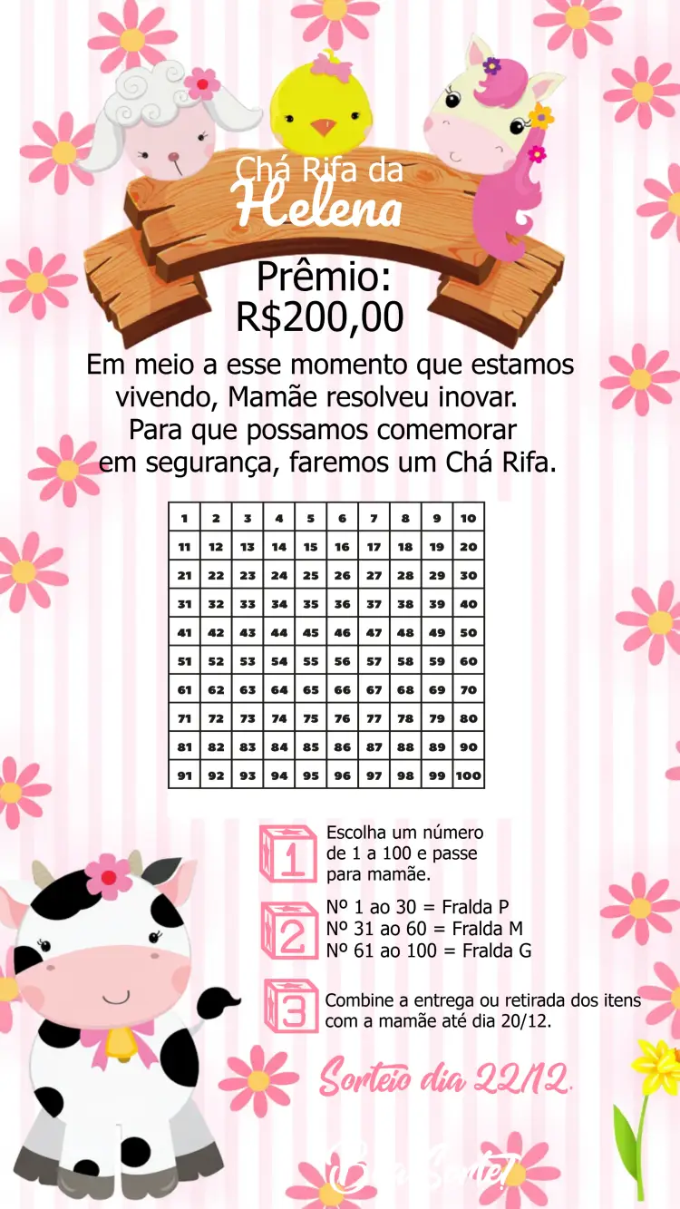 Convite Chá Rifa Fazendinha Branco