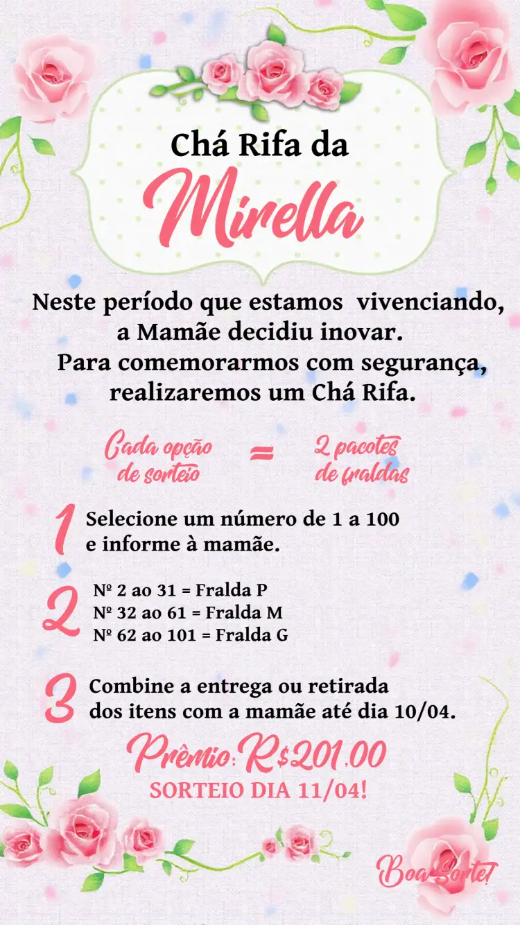 Convite Chá Rifa Floral Cha – tema Chá Rifa floral, delicado, romântico, moderno, verde, rosa