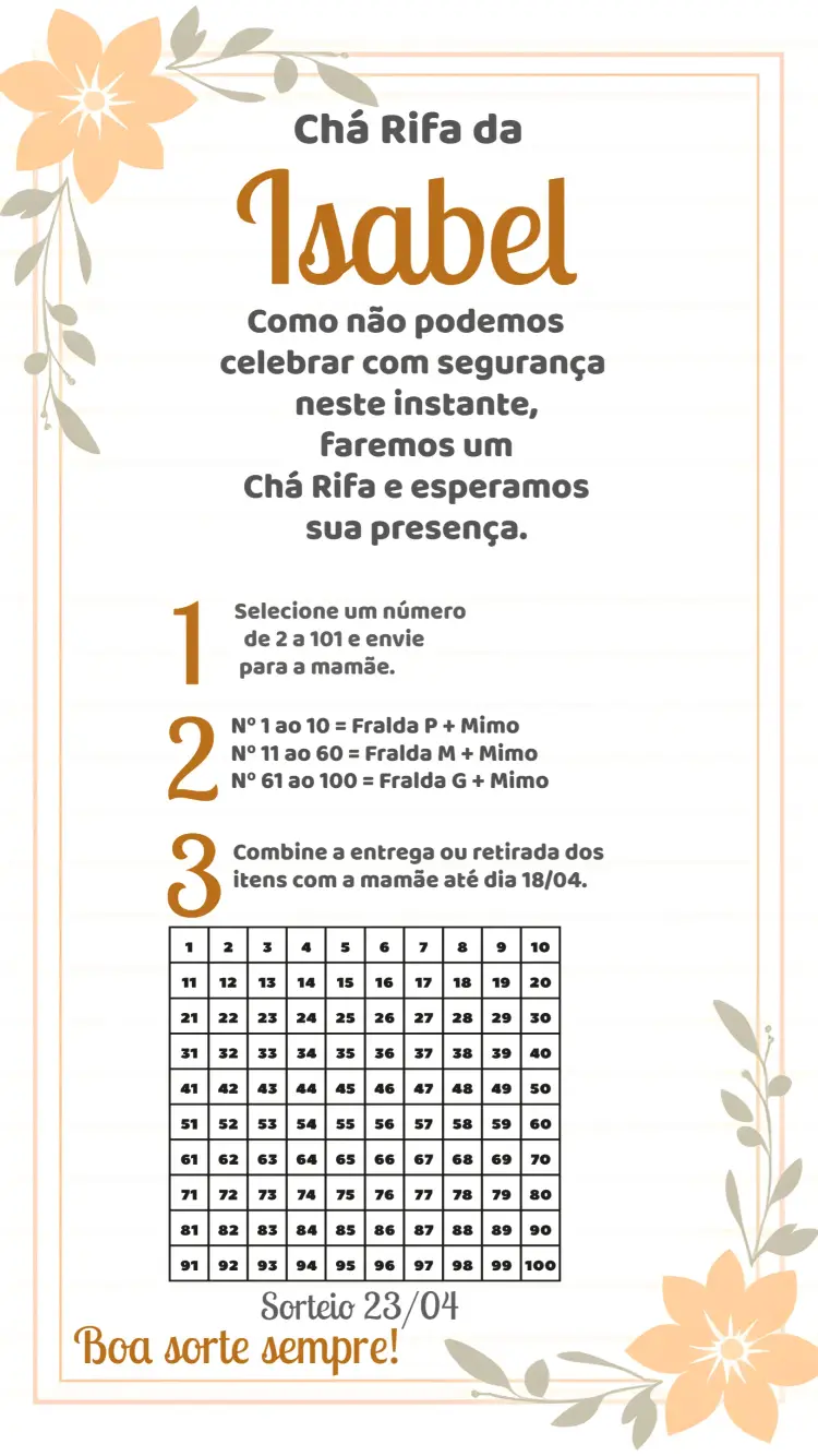 Convite Chá Rifa Floral Cartela