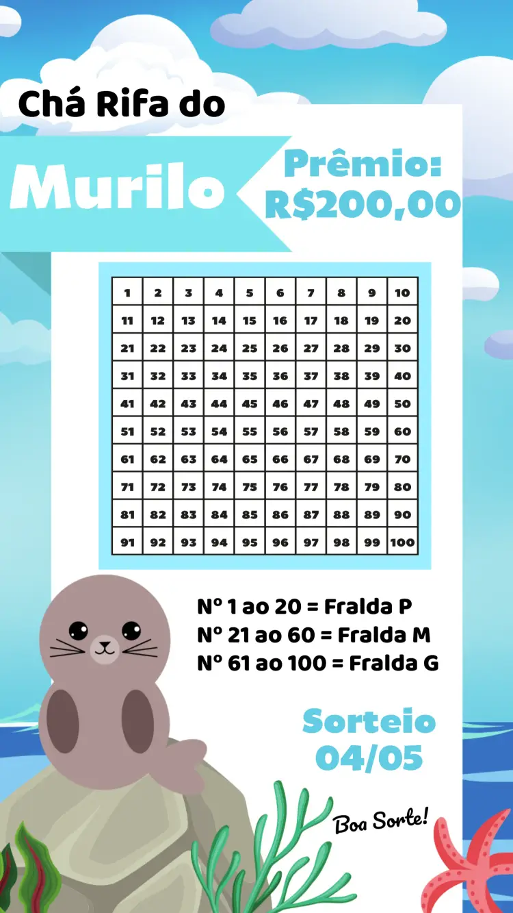 Convite Chá Rifa Foca Bebe