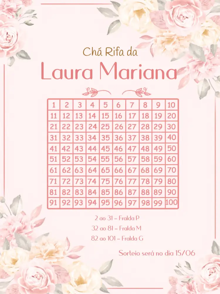 Convite Chá Rifa Fraldas Floral Cha – tema Chá Rifa floral, delicado, moderno, rosa, verde, dourado