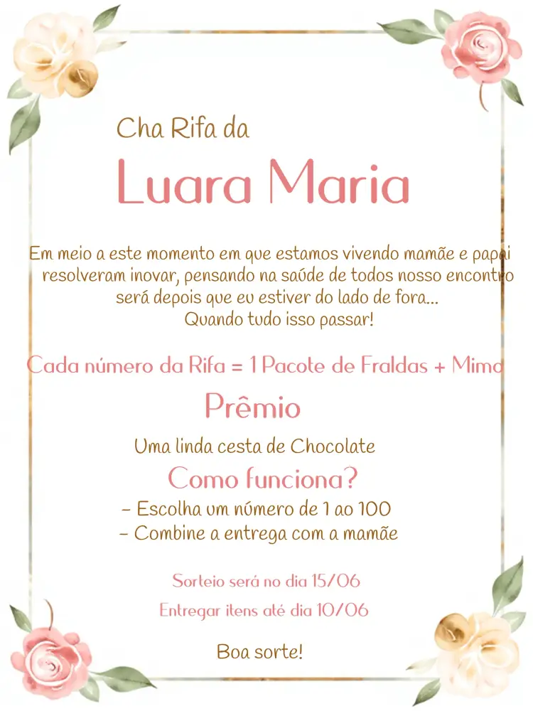 Convite Chá Rifa Fraldas Floral Cha