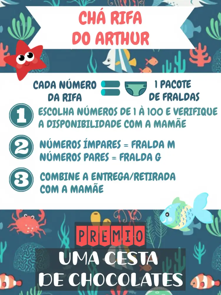 Convite Chá Rifa Fundo Do Mar – tema Aniversário Infantil fundo do mar, colorido, aqua, divertido, infantil, natureza