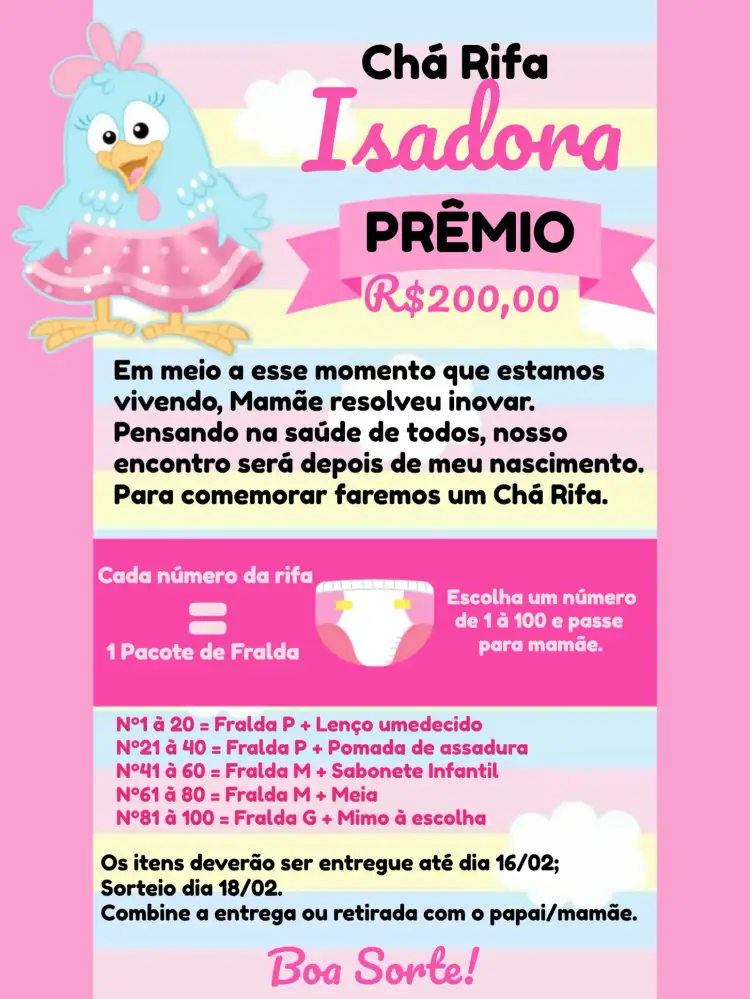 Convite Chá Rifa Galinha Pintadinha Candy Azul – tema Chá Rifa candy, colorido, infantil, brincalhão, pastel, lúdico