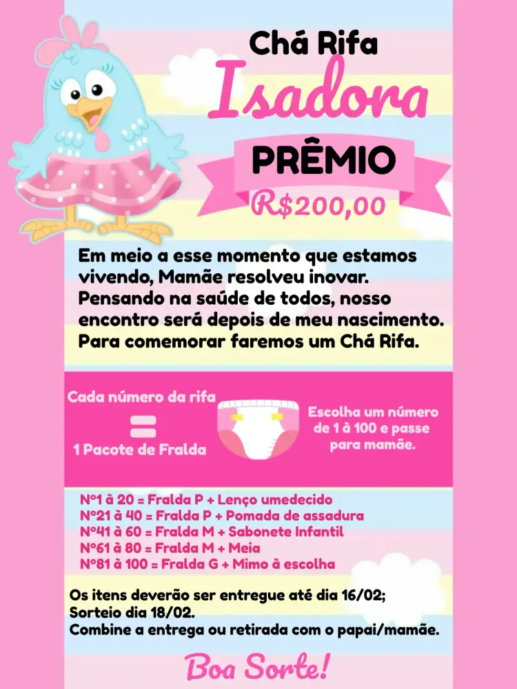 Convite Chá Rifa Galinha Pintadinha Candy Azul