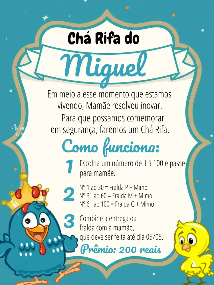 Convite Chá Rifa Galinha Pintadinha Azul