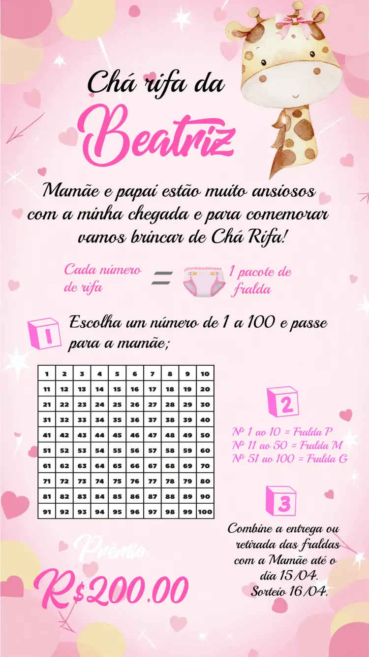 Convite Chá Rifa Girafinha Bebê
