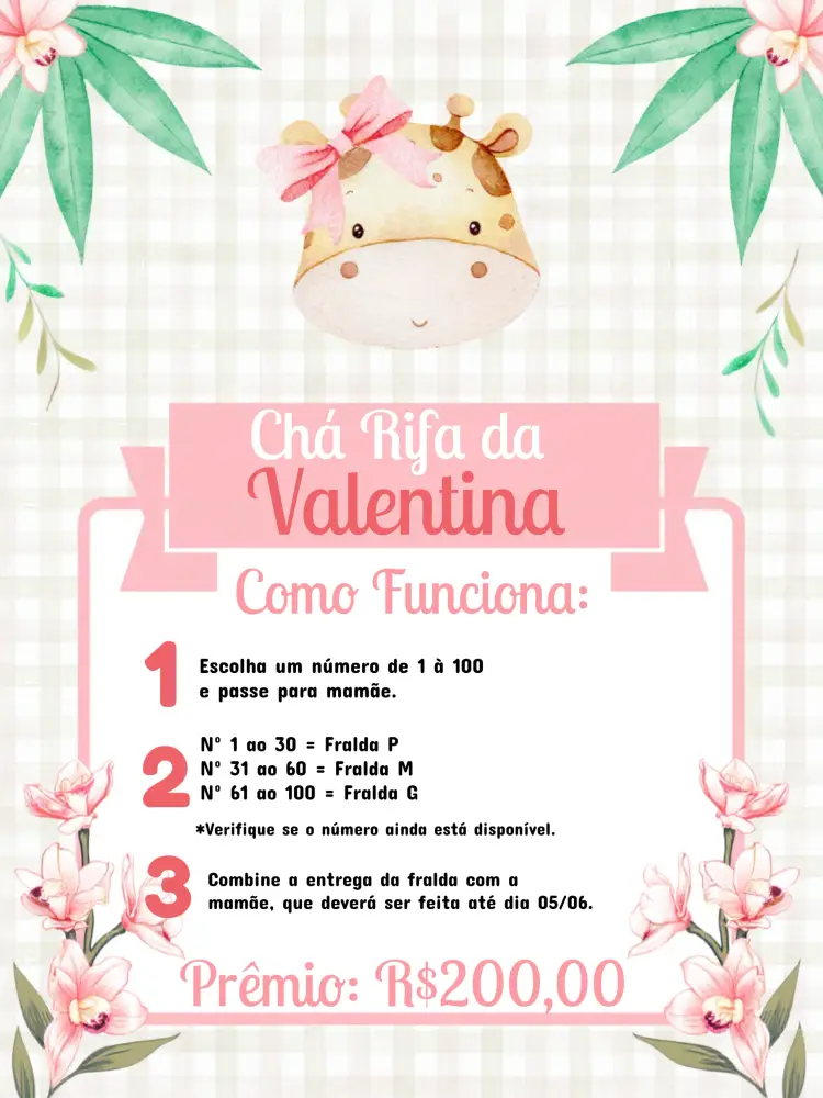Convite Chá Rifa Girafinha Preto