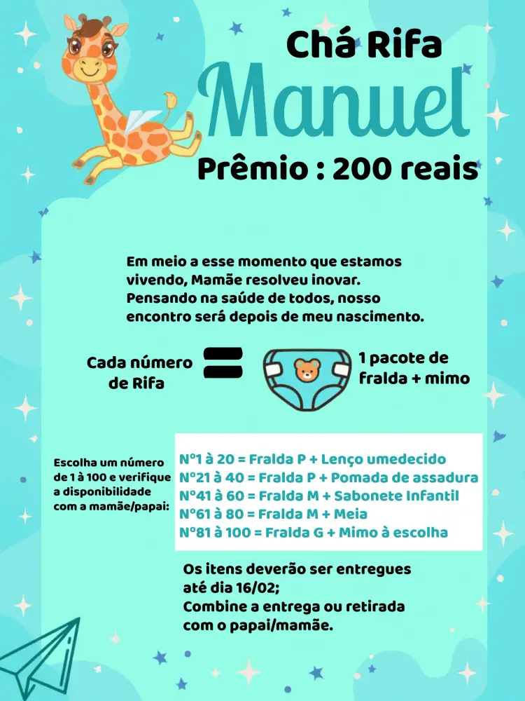 Convite Chá Rifa Girafinha Branco