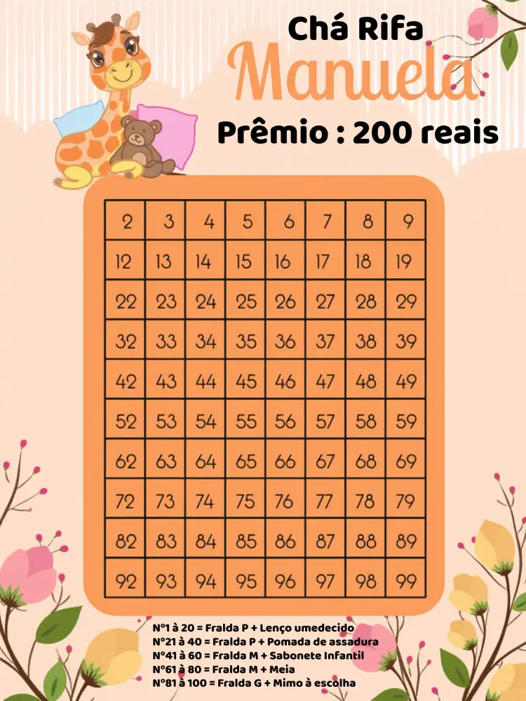 Convite Chá Rifa Girafinha Rosa