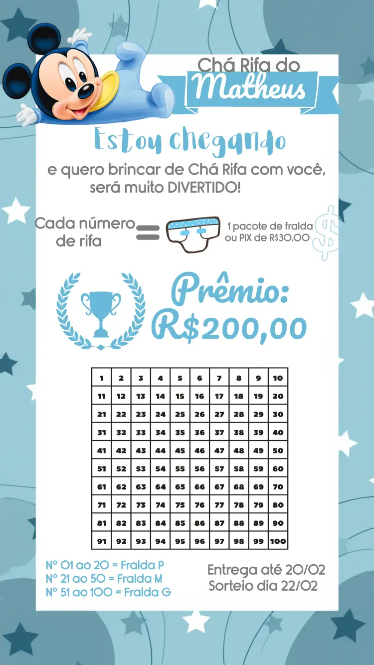 Convite Chá Rifa Mickey Mouse Bebe