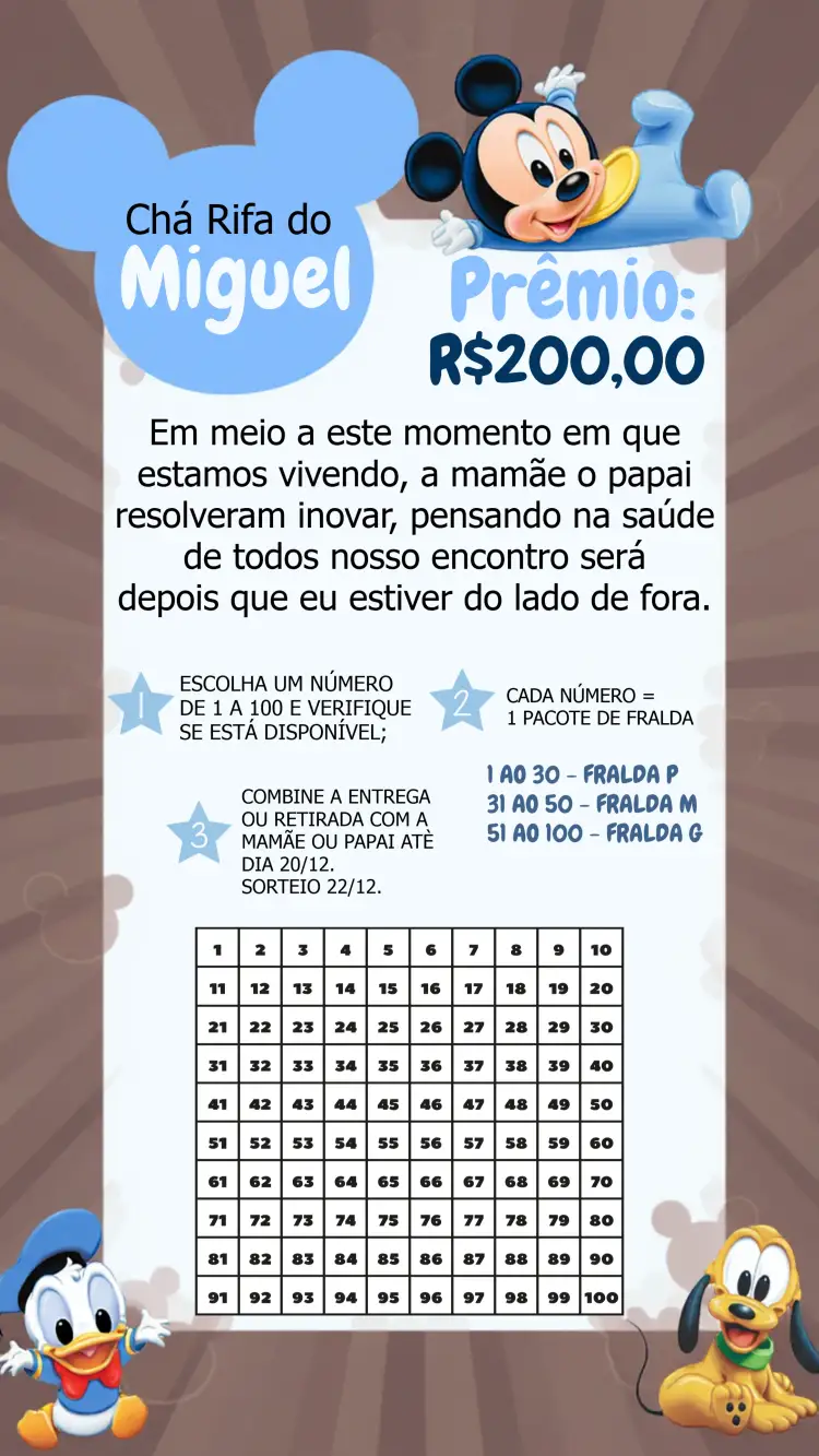 Convite Chá Rifa Mickey Mouse Baby / – tema Chá Rifa Mickey Mouse, azul e branco, divertido, infantil, moderno