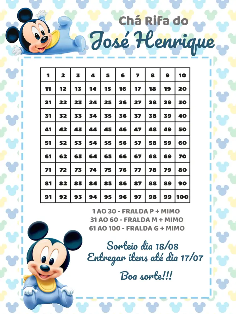 Convite Chá Rifa Mickey Mouse Baby Cha