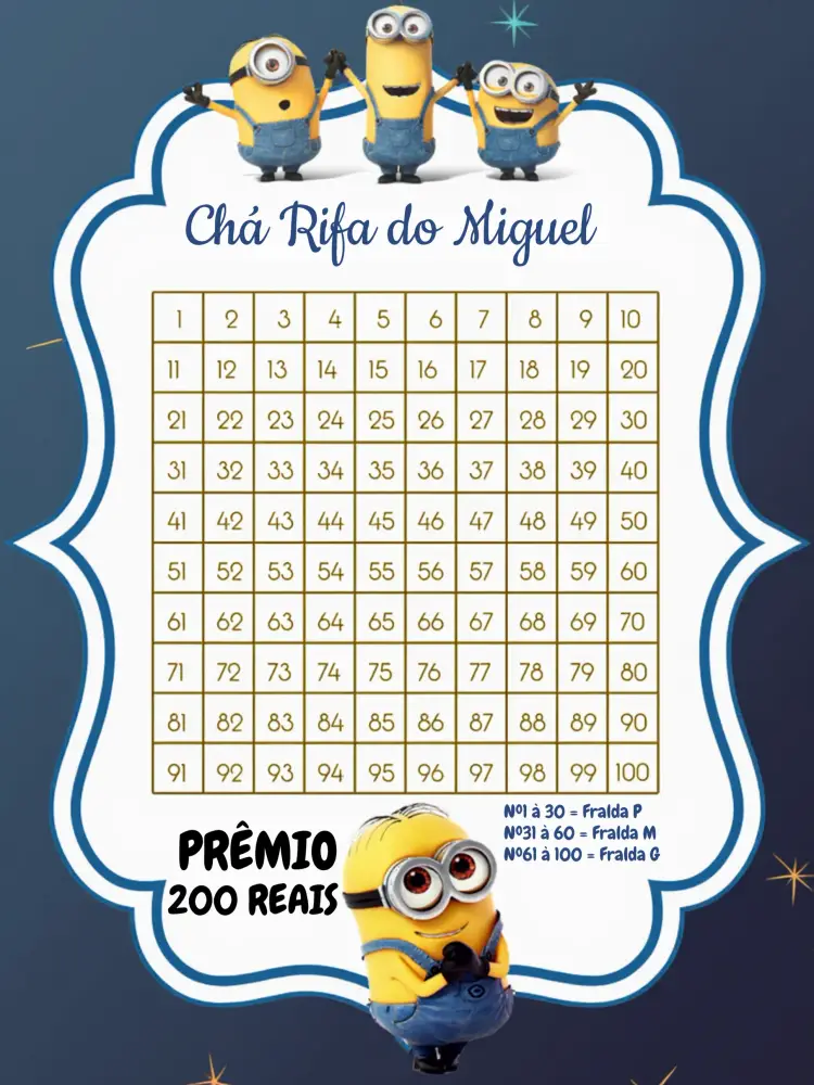Convite Chá Rifa Minions Cartela