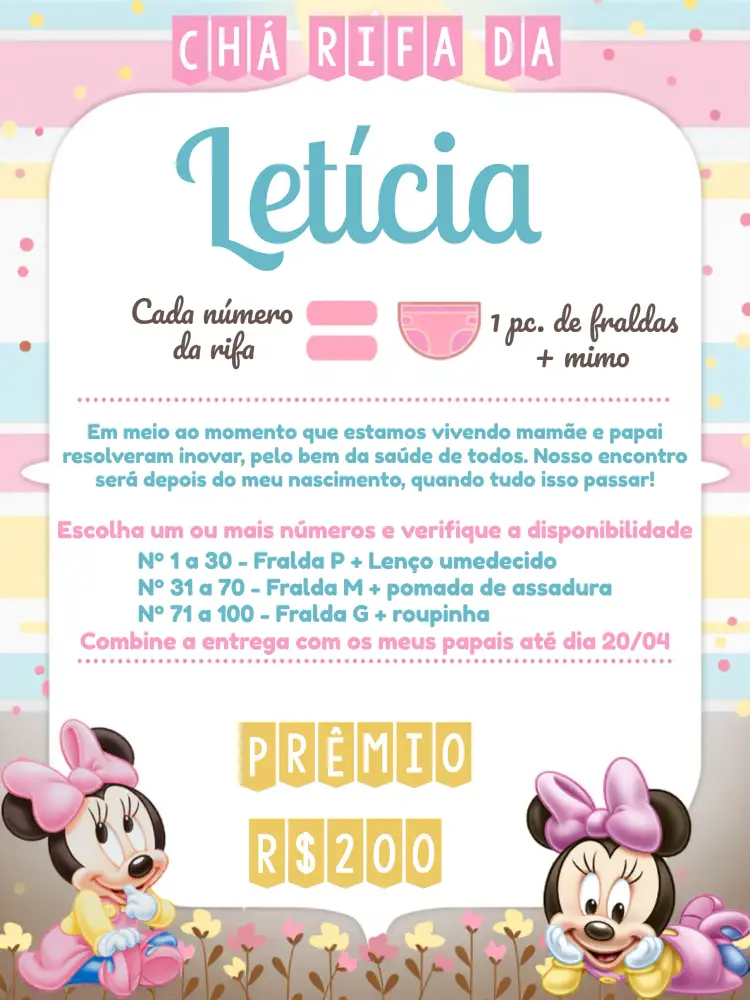Convite Chá Rifa Minnie Mouse Baby