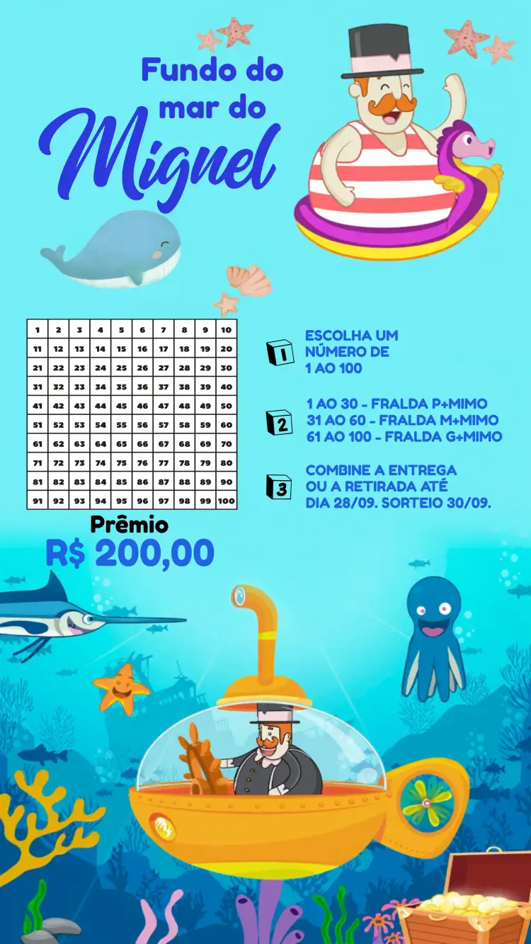Convite Chá Rifa Mundo Bita Fundo Do Mar Cartela