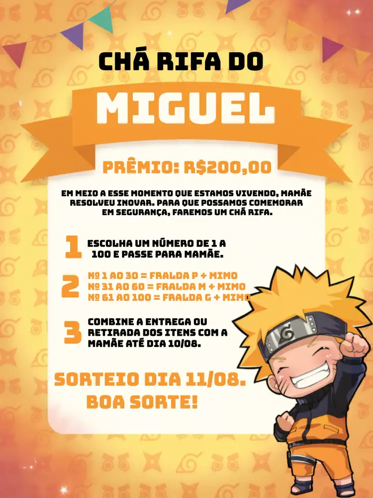 Chá Rifa Naruto Chibi Laranja