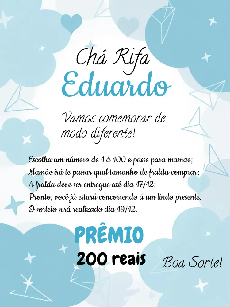 Convite Chá Rifa Nuvem Cha