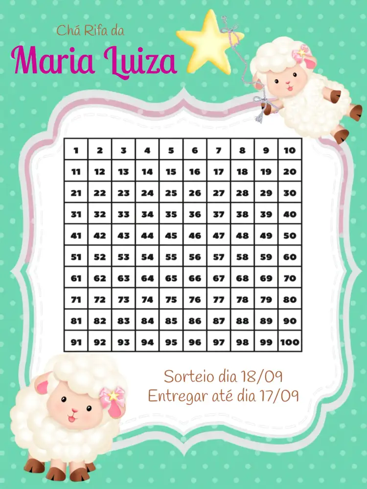 Convite Chá Rifa Ovelhinha Rosa – tema Chá Rifa colorido, fofo, infantil, feminino, animal, delicado