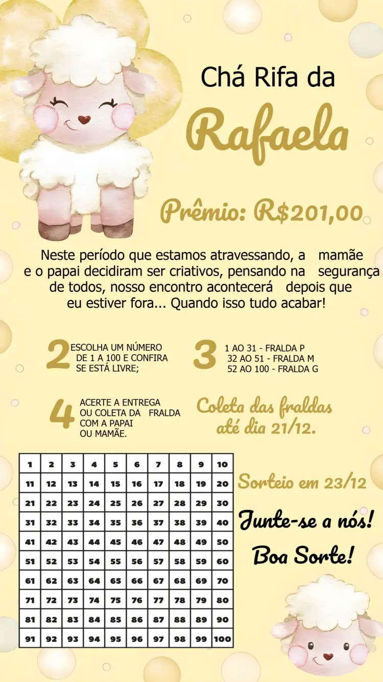 Convite Chá Rifa Ovelhinha Ovelha