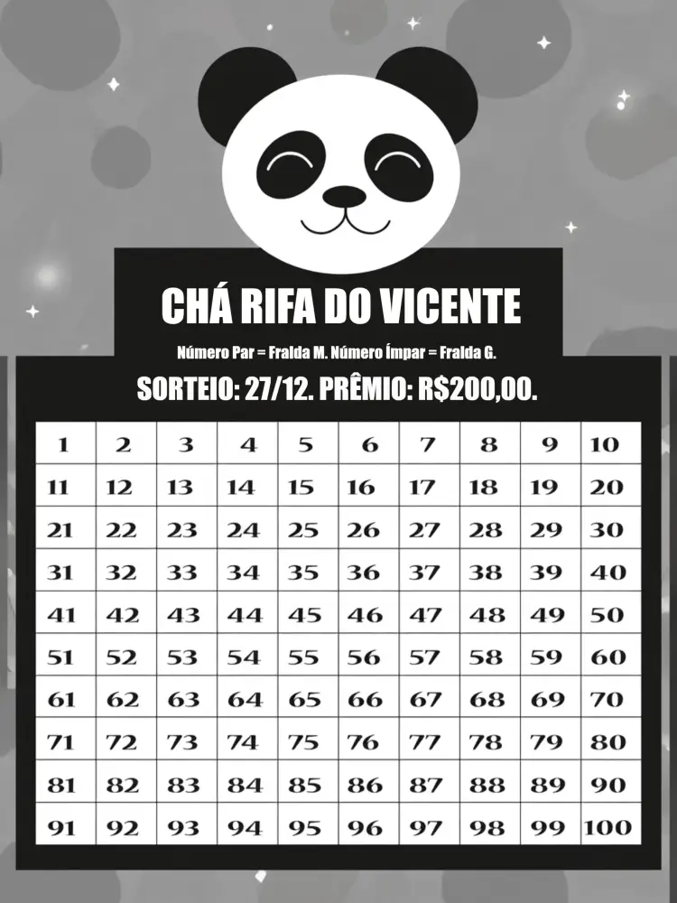 Convite Chá Rifa Panda Branco