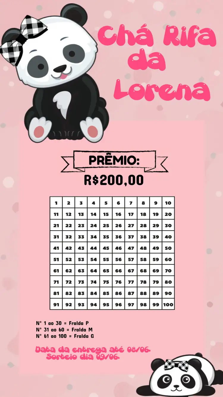 Convite Chá Rifa Panda Safari – tema Chá Rifa safari, panda, lúdico, rosa e preto, divertido, temático