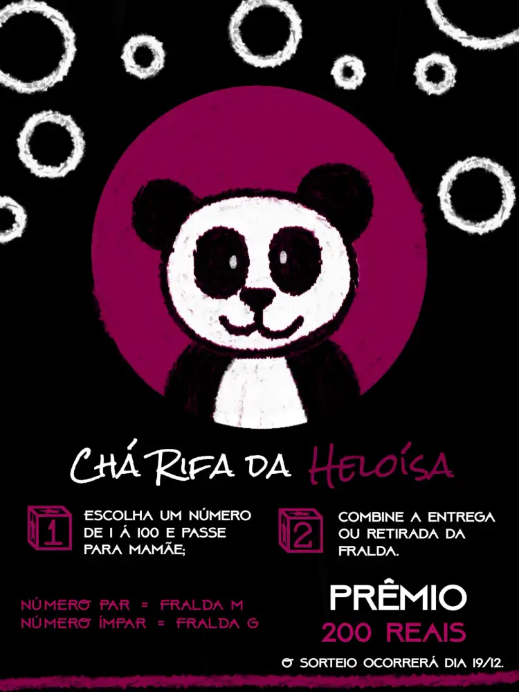 Convite Chá Rifa Panda Ursinho – tema Chá Rifa panda, rosa e preto, poá, infantil, divertido, delicado