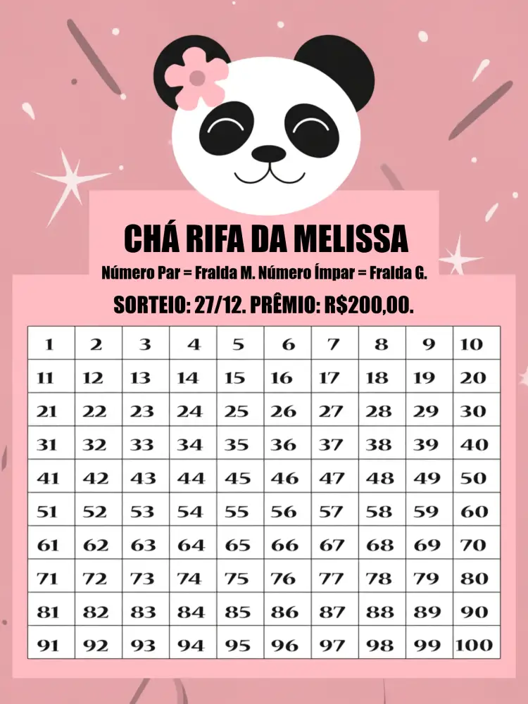 Convite Chá Rifa Panda Rosa Preto – tema Chá Rifa panda, listrado, moderno, fofo, preto e rosa