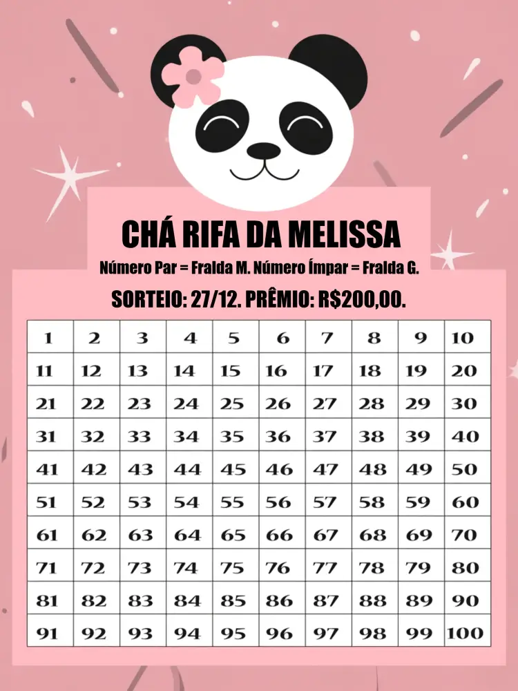 Convite Chá Rifa Panda Rosa Preto