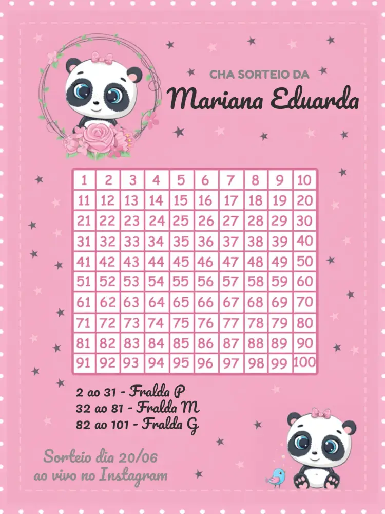 Convite Chá Rifa Pandinha Cinza