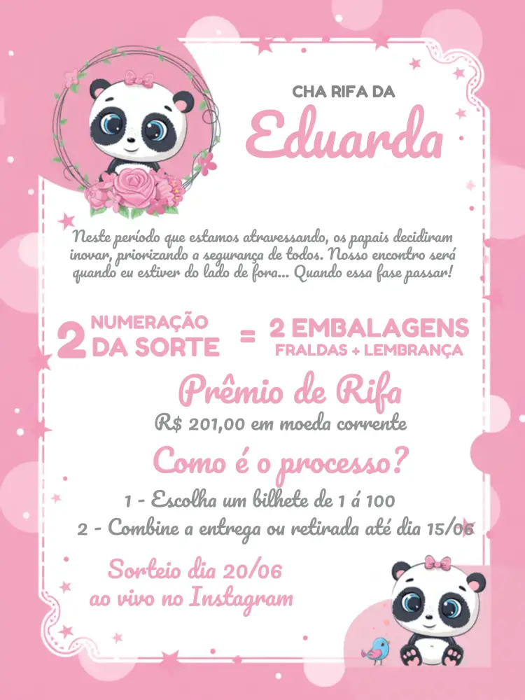 Convite Chá Rifa Pandinha Branco