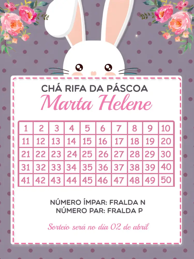Convite Chá Rifa Páscoa Cha – tema Chá Rifa colorido, floral, lúdico, moderno, infantil, minimalista