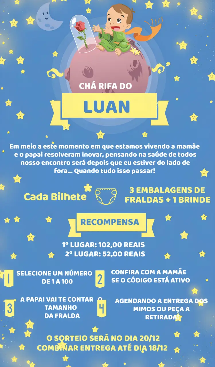 Convite Chá Rifa Pequeno Principe Branco
