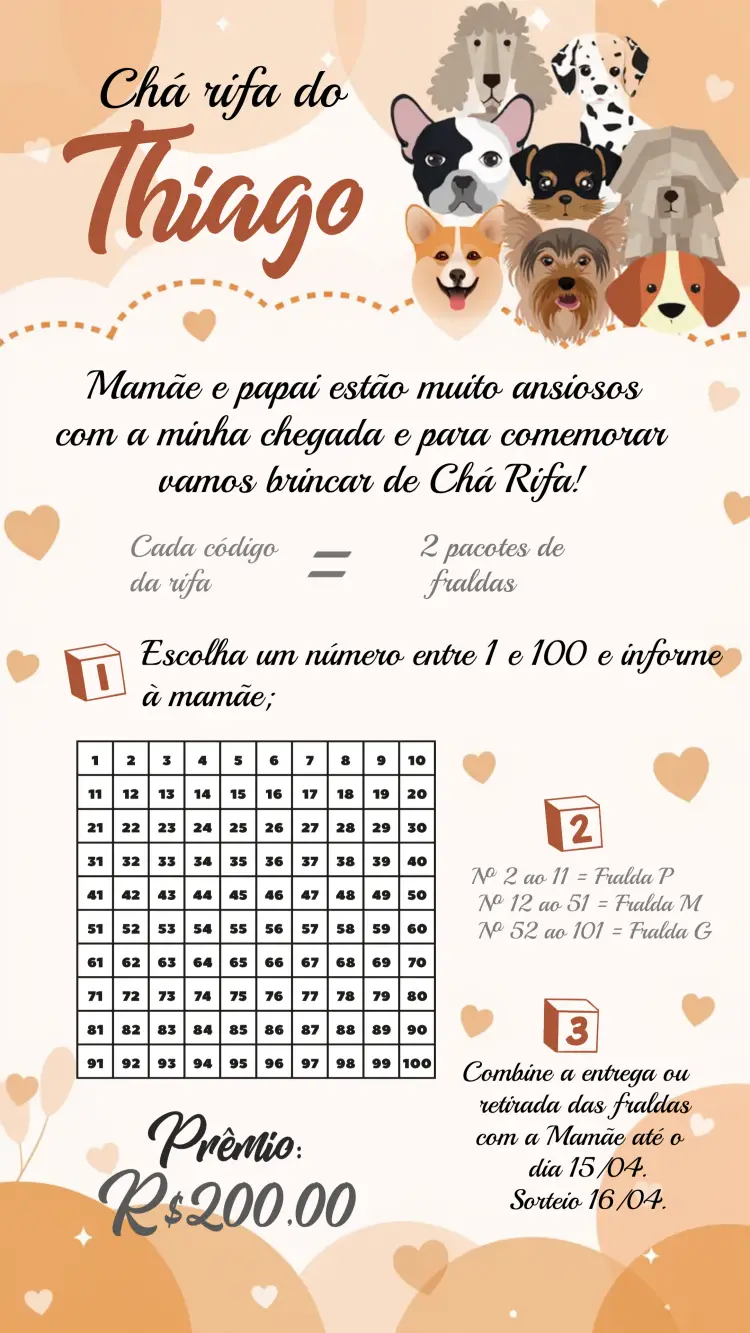 Convite Chá Rifa Pets Bebe