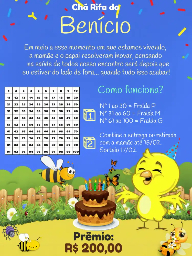 Chá Rifa Pintinho Amarelinho Insetos