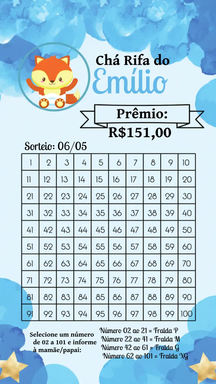 Convite Chá Rifa Raposa Cartela